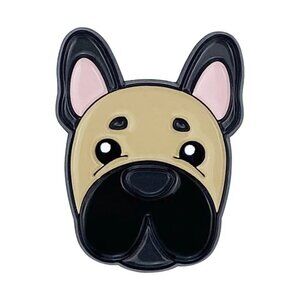 Cute Tan & Black Dog Face Enamel Pin | Cartoon Puppy Badge Accessory